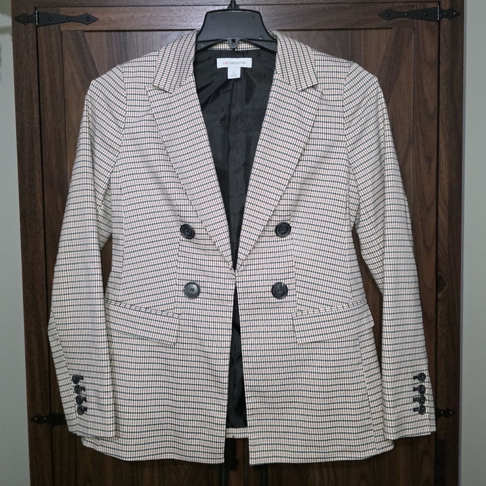 Women's Pink, Dark Gray & White Plaid Blazer by Liz Claiborne Size 2